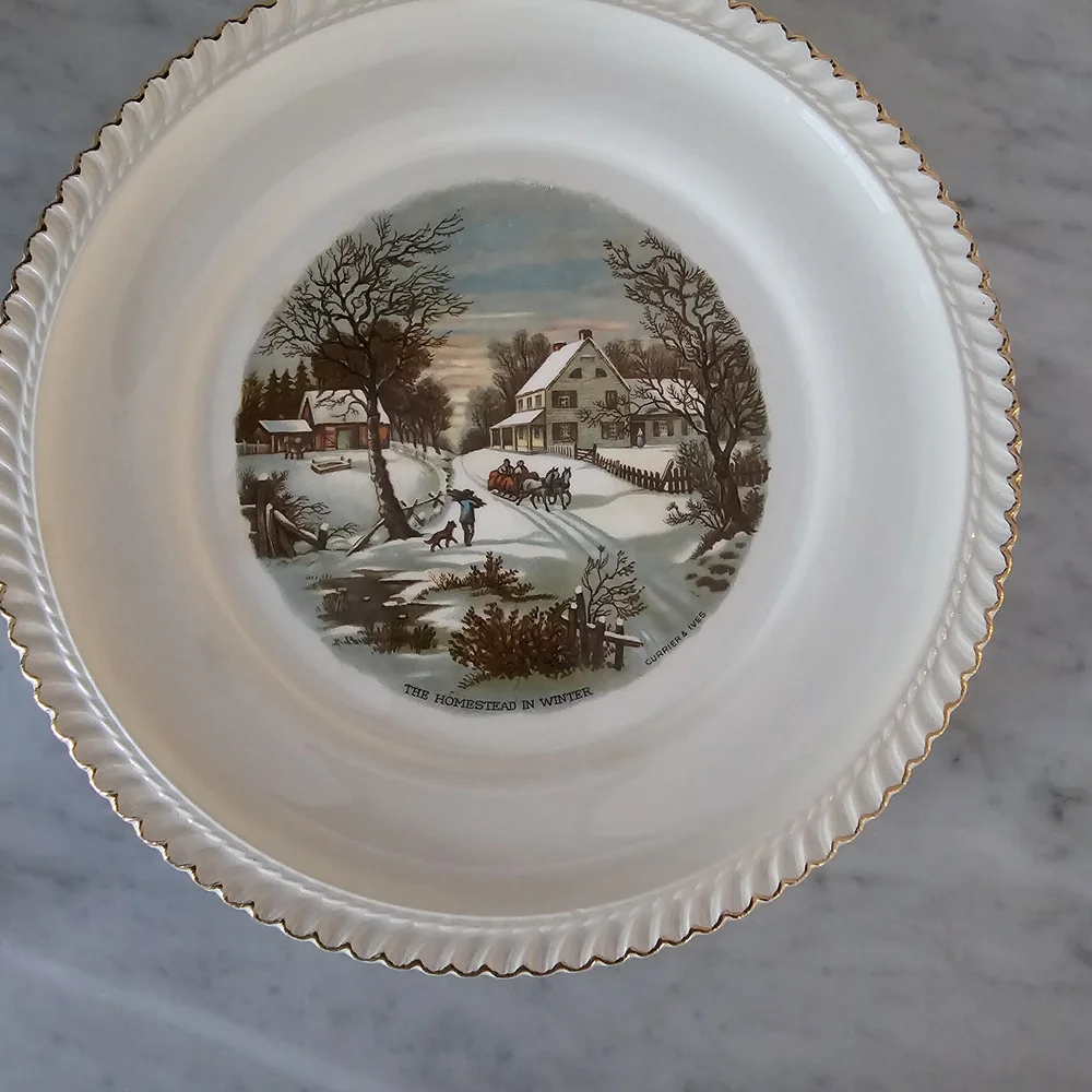 Vintage Harkerware Currier & Ives Homestead in Winter Plate 10.25